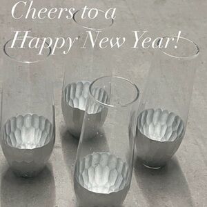 Set of 4 Stemless Champagne Glasses with Silver Accents